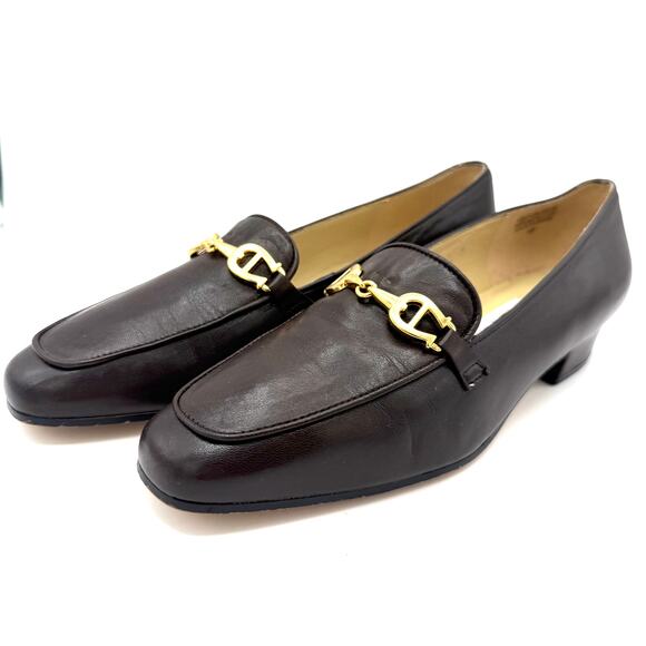 Vintage Etienne Aigner Loafers 7.5M Black Leather Horsebit Spain "Zoey" Preppy - Picture 1 of 14